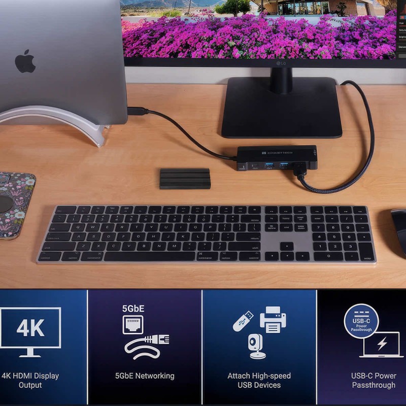 Sonnet Echo 6 USB-C Multi Hub 5GbE RJ45, HDMI 4K, 2x USB-A 10Gb/s, 1x USB-C 10Gb/s PD100W