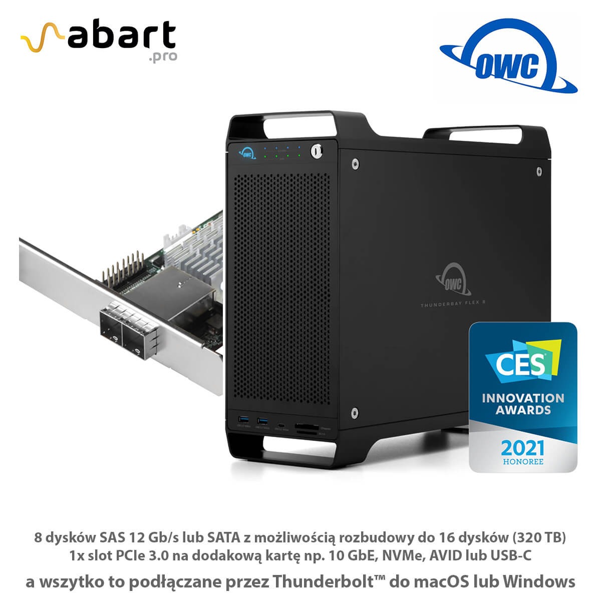 OWC ThunderBay Flex 8 z obsługą do 16 (320TB) dysków SAS 12 Gb/s