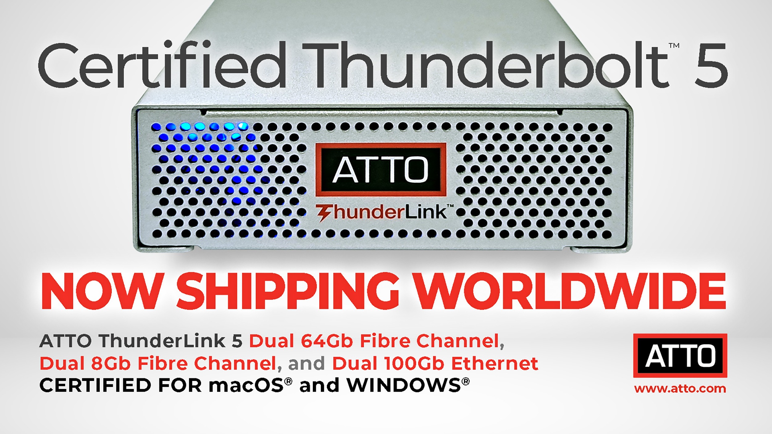 ATTO Technology jako pierwsza firma wprowadza adaptery Thunderbolt 5 Ethernet i Fibre Channel certyfikowane macOS i Windows