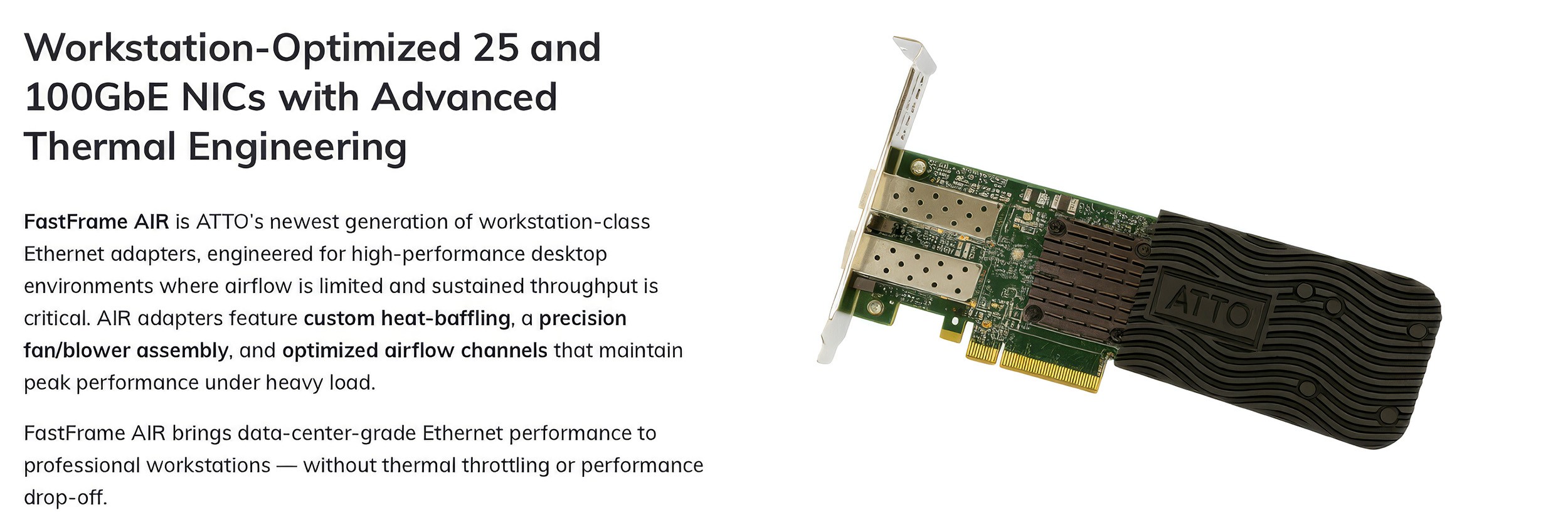 ATTO FastFrame™ AIR – professional 10/25/50/100GbE network cards for the most demanding workstations